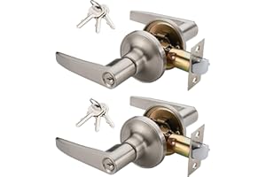 2 Pack of MANREN Lever Keyed Entry Door Lever Handle Lock, Universal Door Knob Hardware,Nickel Brushed Color (MR802et-2)