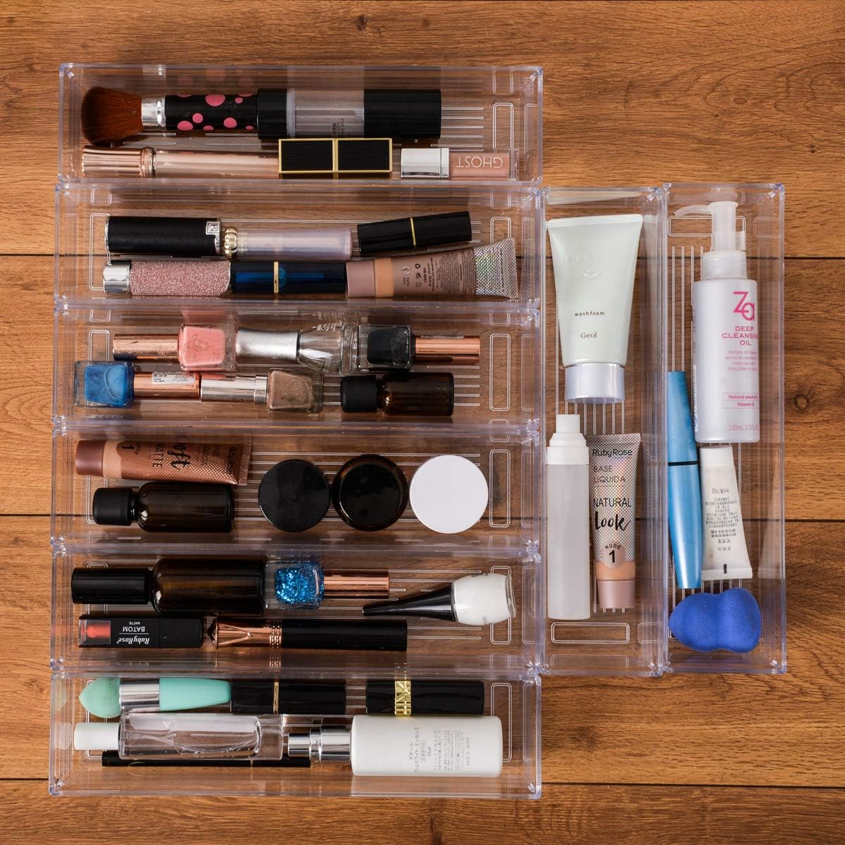 Clear Plastic Drawer Organizer Tray for Vanity Cabinet (Set of 10),Storage Tray for Makeup, Kitchen Utensils, Jewelries, and Gadgets: Home Improvement