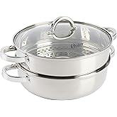 Oster Sangerfield 11-Inch Stainless Steel Everyday Cookware Pan with Steamer and Lid &ndash; Durable Nonstick Frying Skillet for Kitchen Cooking