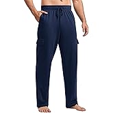 PINSPARK Men's Cargo Sweatpants with Pockets Open Bottom Baggy Cotton Jogger Sweatpants Uncuffed Lounge Pants Straight Leg