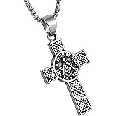 AsAlways Stainless Steel Knight Templar Cross Necklace for Men Irish Eternal Celtic Knot Cross Pendant Necklace 22+2 Inch Chain