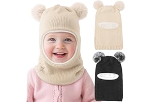 DRESHOW BQUBO Kids Winter Hat Scarf Boys Girls Knit Earflap Beanie Double Thicken Lining Windproof Ski Cap for Toddler Kids 2-5 Years