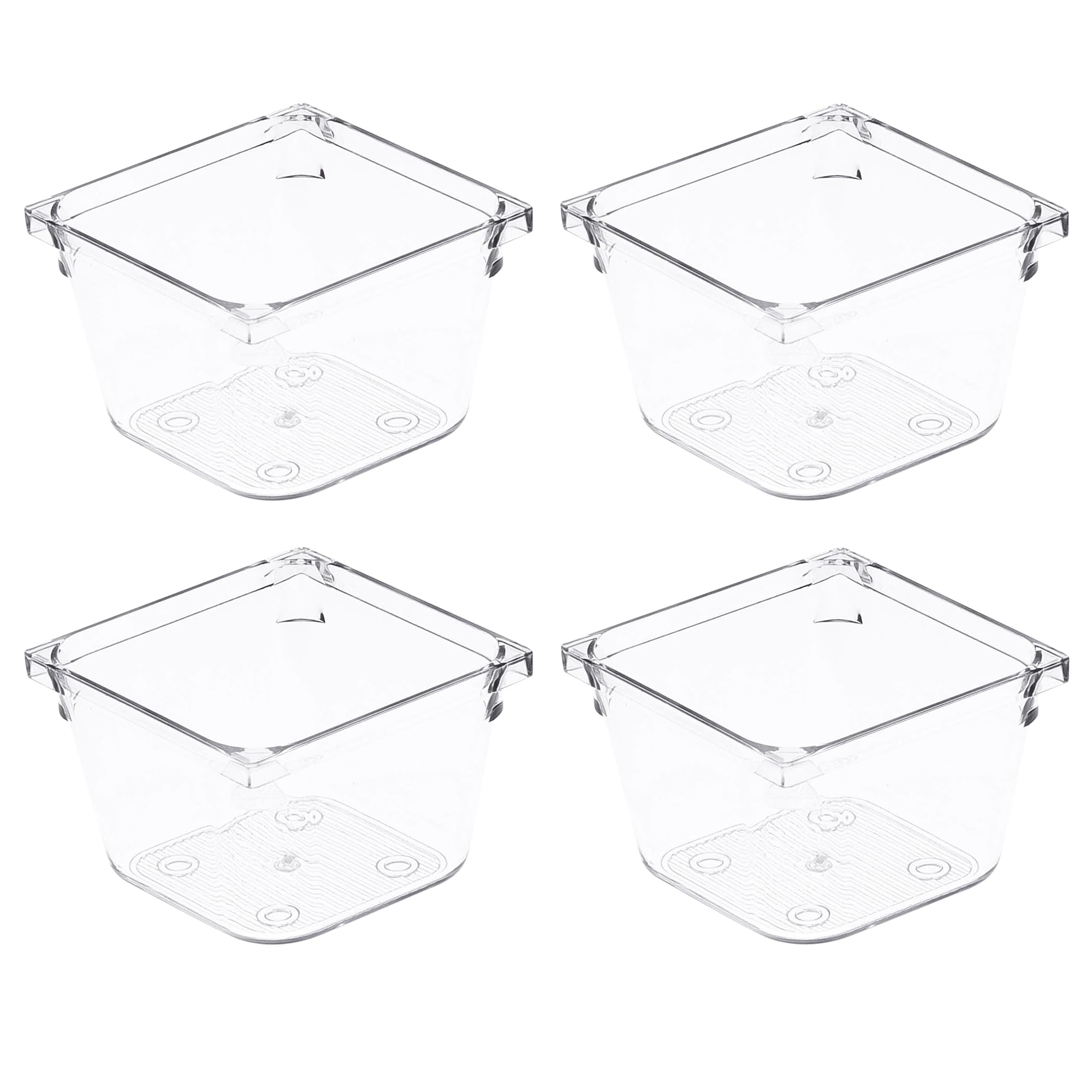 Amtido 4 Pack Drawer Organisers - Sturdy Clear Plastic - Versatile Storage for Kitchen, Bathroom, Utensils, Makeup, Office, and Desk Accessories (7.6cm x 7.6cm x 5.1cm)