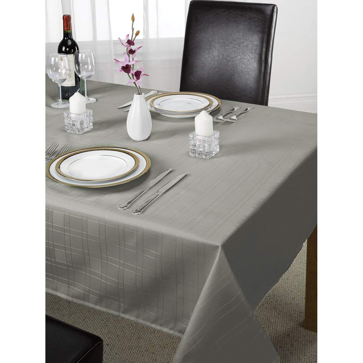 Emma Barclay Chequers - Jacquard Table Cloth in Silver - 60x84 (152x213cm)