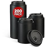 LITOPAK 200 Count Coffee Cup Lids, 3.54'' Disposable Plastic Lids for 10oz, 12oz, 16oz, and 20oz Paper Cups, Black