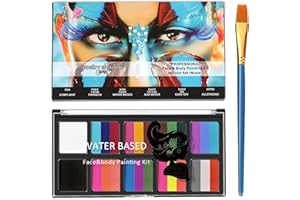 LOOBEXERY 10 Colors Face Paint Body Painting Palette, Professional Face Paint Makeup Split Palette, Water Activated Face Paint, Non-Toxic Rainbow Face Painting Kit Professional with 1 Brushes for Kids Adults