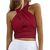 HYPERFIRE Women's Sexy Criss Cross Halter Sleeveless Wrap Front Backless Cami Crop Top Clubbing
