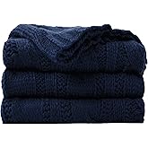 Battilo Navy Cable Knit Throw Blankets for Couch, Super Soft Warm Cozy Decorative Knitted Throw Blanket for Bed, Sofa, Chair 50"x60"