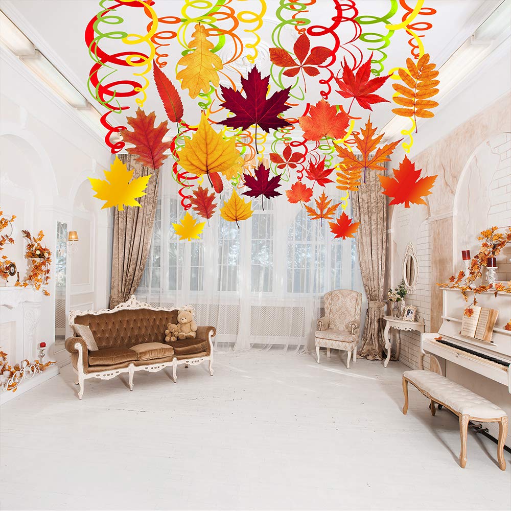 Supla 40 Pcs Fall Hanging Swirl Decorations Fall Leaves Wedding