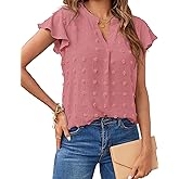 MEROKEETY Women's 2026 Spring V Neck Ruffle Short Sleeve Blouse Summer Swiss Dot Dressy Casual Flowy Shirt Tunic Top