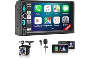 7" Wireless Double Din Car Stereo with Carplay, Android Auto, Bluetooth, Multimedia Car Audio Support Mirror Link, Backup Cam