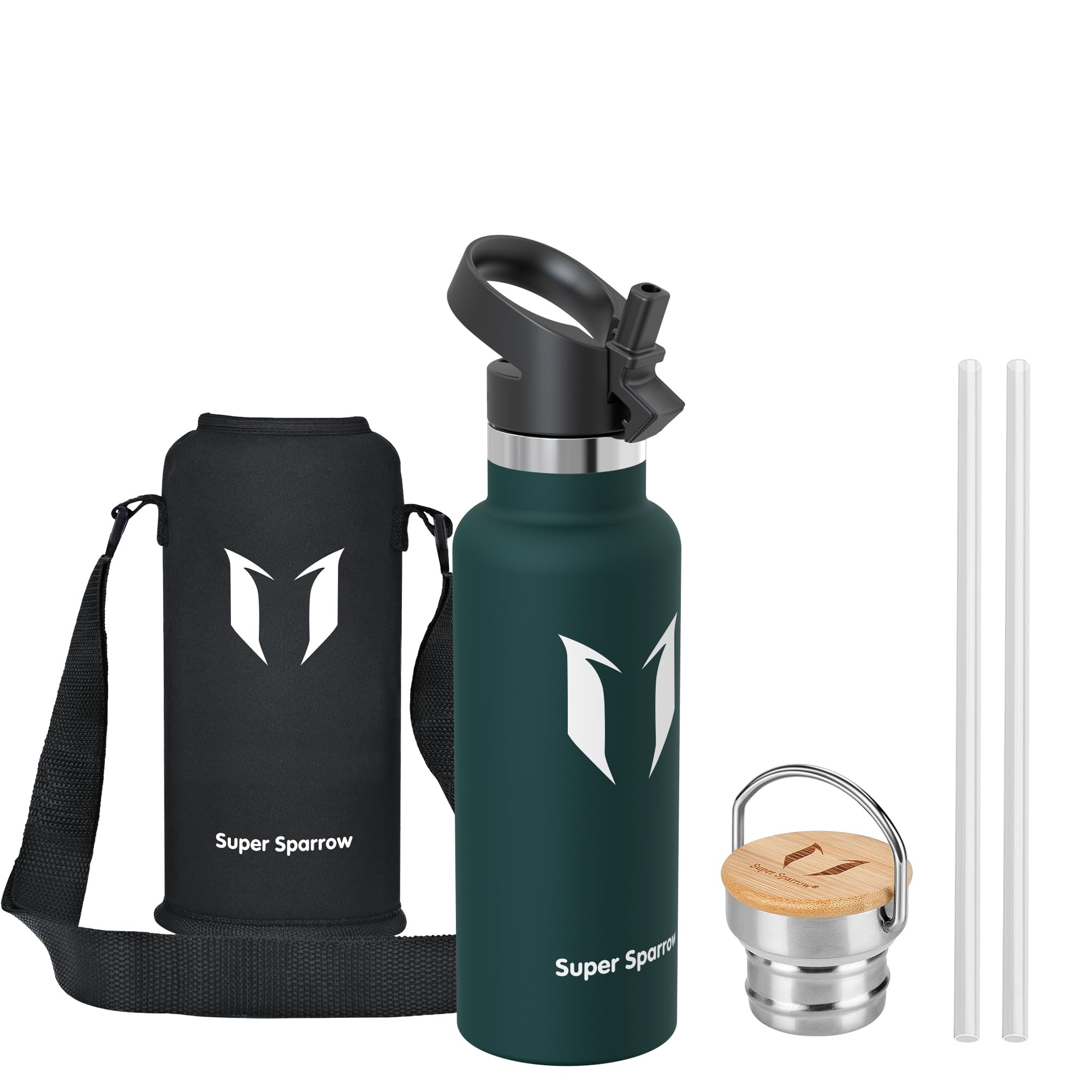 Super Sparrow Stainless Steel Water Bottle - 500ml - Vacuum Insulated Metal Water Bottle - Standard Mouth Flask - BPA Free - Straw Water Bottle for Gym, Travel, Sports