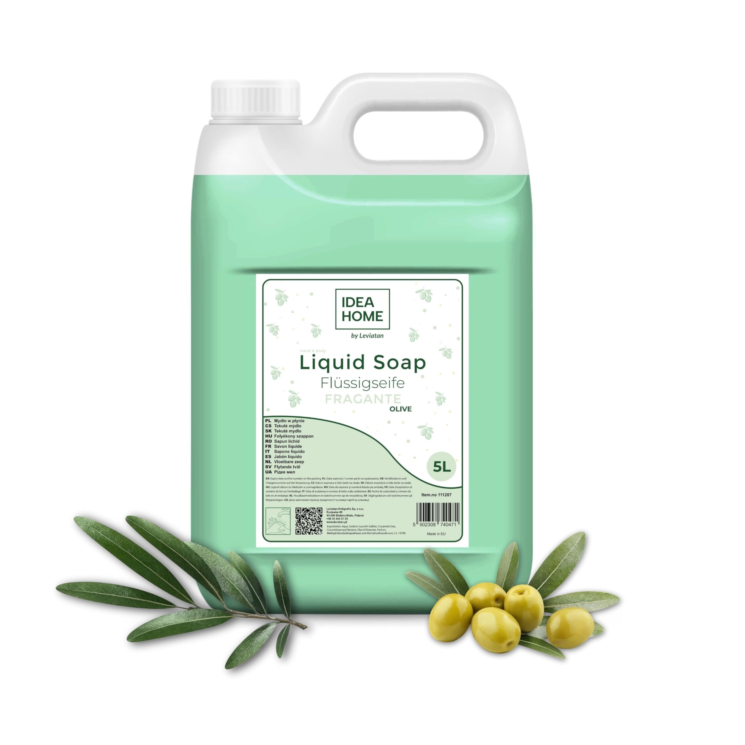 IDEA HOME FRAGANTE Hand Soap Liquid 5L - Soap Canister for All Skin Types - Good Foaming - Cream Soap Rich in Vitamins A, E, F and Minerals - OLIVE