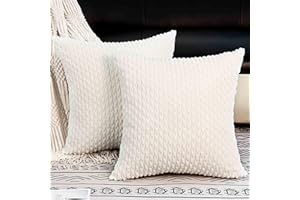 Lacette Pack of 2 Decorative Throw Pillow Covers, 18"x18" Soft Striped Corduroy Square Cushion Cover, Rustic Farmhouse Pillowcases Home Decor for Living Room Couch Bed Sofa(White)
