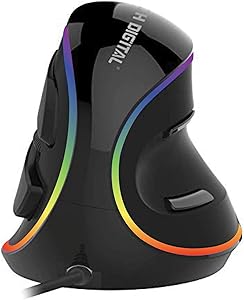 J-Tech Digital Vertical Ergonomic Mouse Wired with Chroma RGB color LED, 5 Adjustable DPI settings for Gaming (800/1200/1600/2400/4000), Scroll Endurance, Removable Palm Rest and Thumb Buttons [V628R]