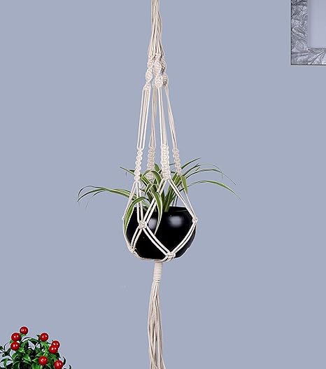 Homesake Hanging Planter Indoor Outdoor Hanging Large Macrame Set of 3, Beige (Planter Pot Not Included)