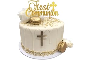 INDKOPVA First Holy Communion Cake Topper, Reusable Acrylic Baptism First Communion Cake Christening Decorations for Baby Boy