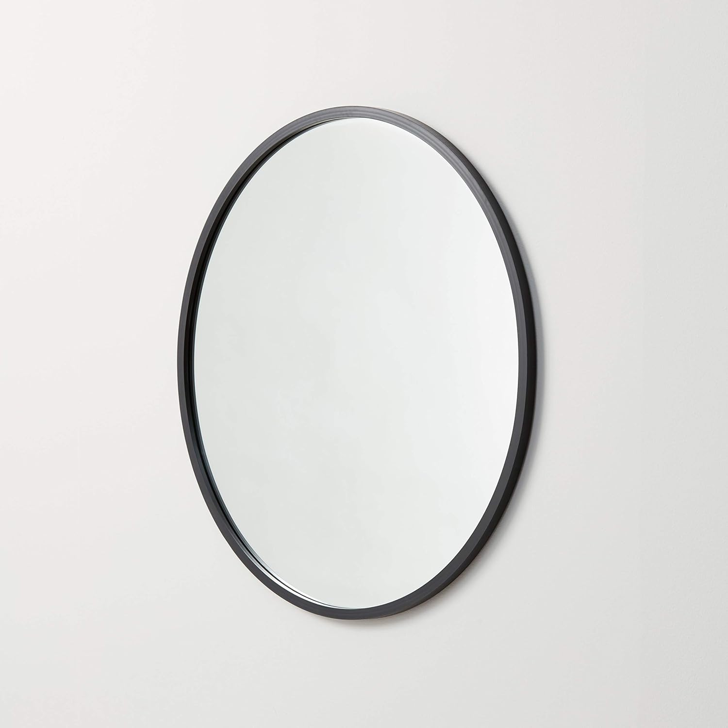 Better Bevel 30” x 30” Black Rubber Framed Mirror | Round Bathroom Wall Mirror: Kitchen & Dining