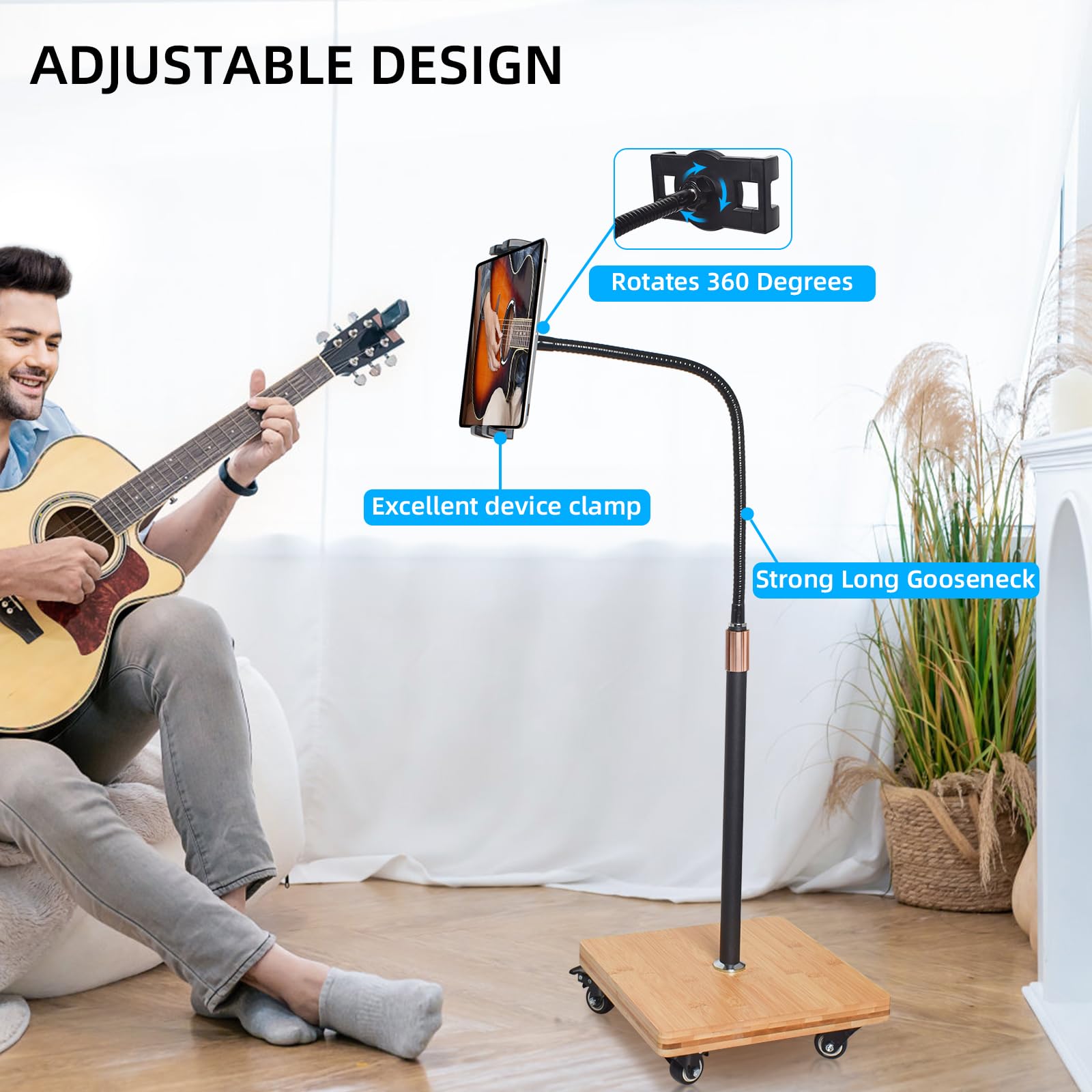 Ipad Stand Floor with Wheels,Adjustable Height Tablet Floor Stand for