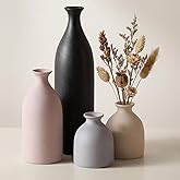 Dandat Ceramic Vase Set of 4, Modern Decorative Ceramic Vases Rustic Pottery Centerpiece Table Decor for Farmhouse Bouquet Pampas Grass Dried Fresh Flowers, Living Room, Kitchen, Bedroom(Brown)