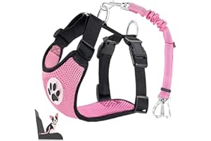 Lukovee Dog Seat Belt for Car, Adjustable Dog Car Harness for Large Medium Small Dogs, Soft Padded & Breathable Mesh Dog Seatbelt with Car Strap and Carabiner(Pink Double Clip,Medium)