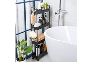 Arogan Slim Rolling Storage Cart with Wheels, 4 Tier Bathroom Storage Cart Laundry Room Organizer, Rolling Utility Cart for Kitchen, Bathroom, Laundry Room, Office, Narrow Place(Black)