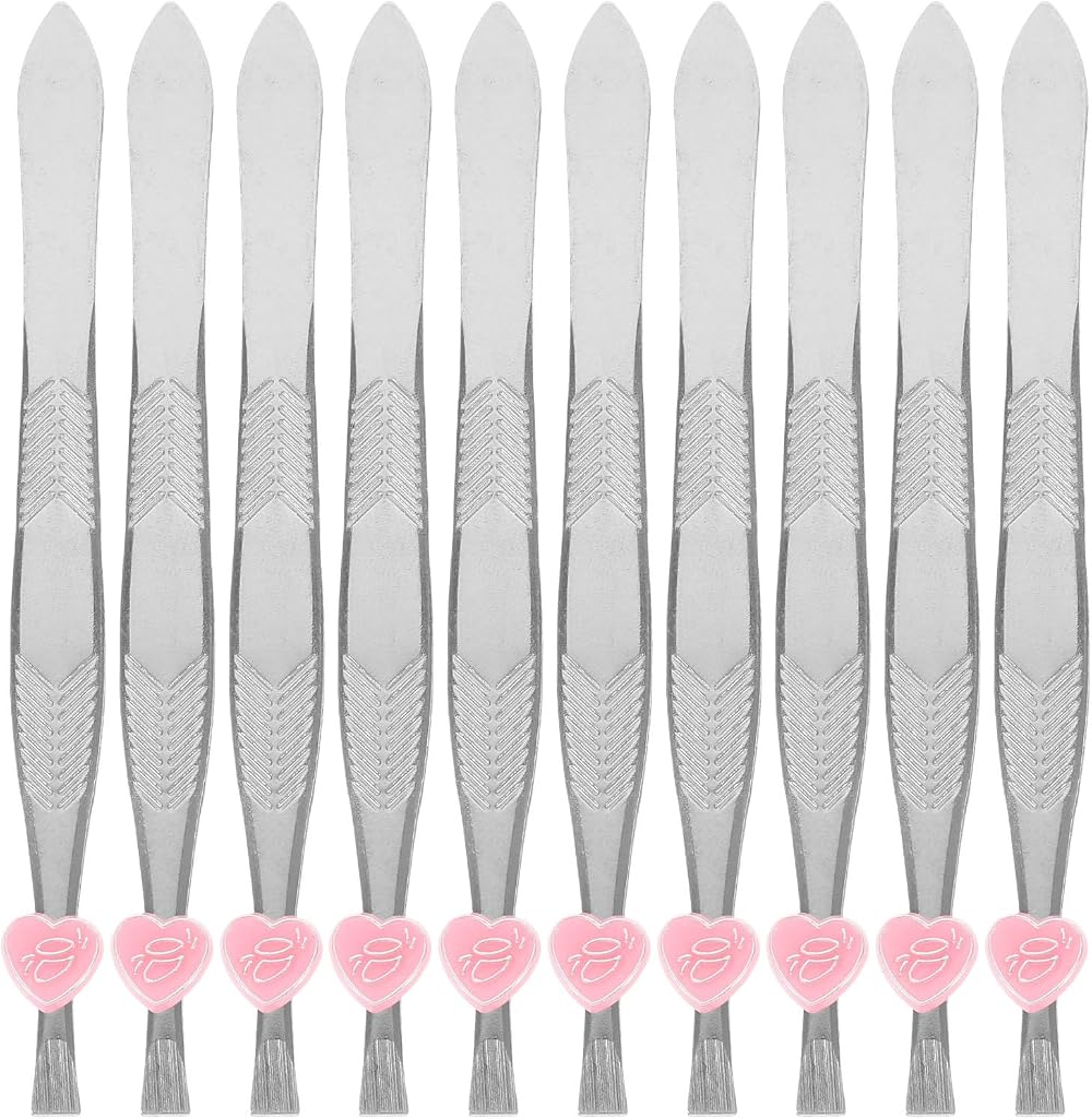 Lurrose 24pcs Flat Tip Tweezers Silver Stainless Steel Eyebrow Tweezer Hair