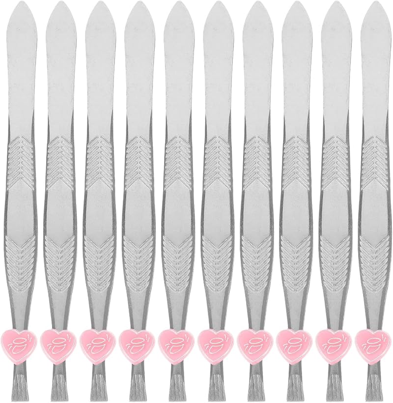Lurrose 24pcs Flat Tip Tweezers Silver Stainless Steel Eyebrow Tweezer Hair