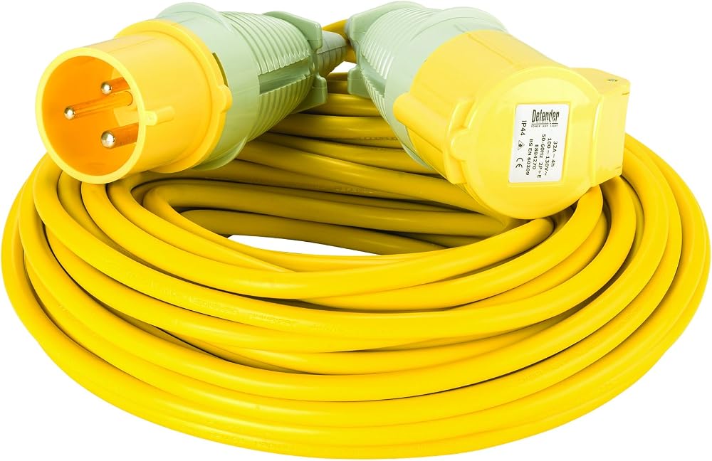Defender 25m 32A 2.5mm 110V Extension Lead Cable Yellow H05-VVF VDE Arctic
