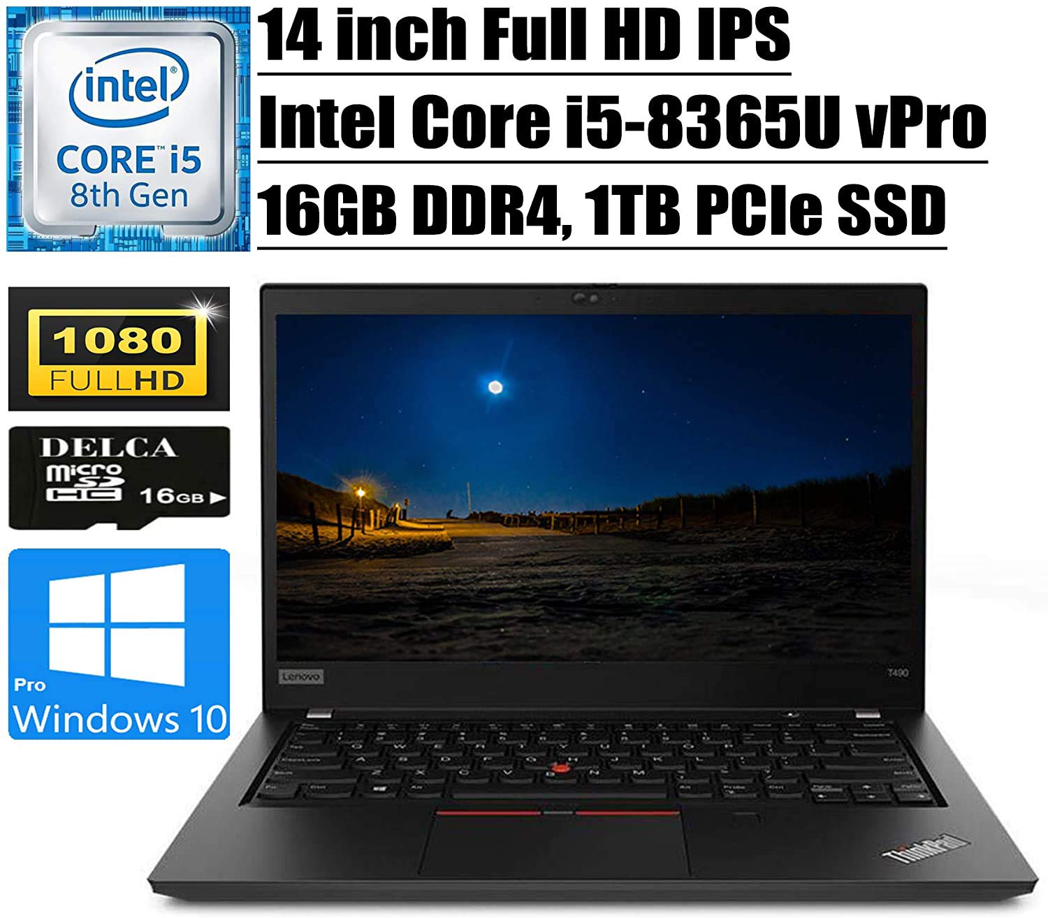 Lenovo ThinkPad T490 2020 Premium Business Laptop I 14" FHD IPS I Intel Quad-Core i5-8365U vPro (>i7