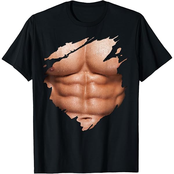 Amazon.com: Mens Fake Muscles Ripped Torn Chest Six Pack Abs T