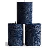 CANDWAX 3x4 inch Pillar Candles Set of 3 – Unscented Dripless Rustic Dark Blue Candles for Room Decor, Weddings, Centerpieces