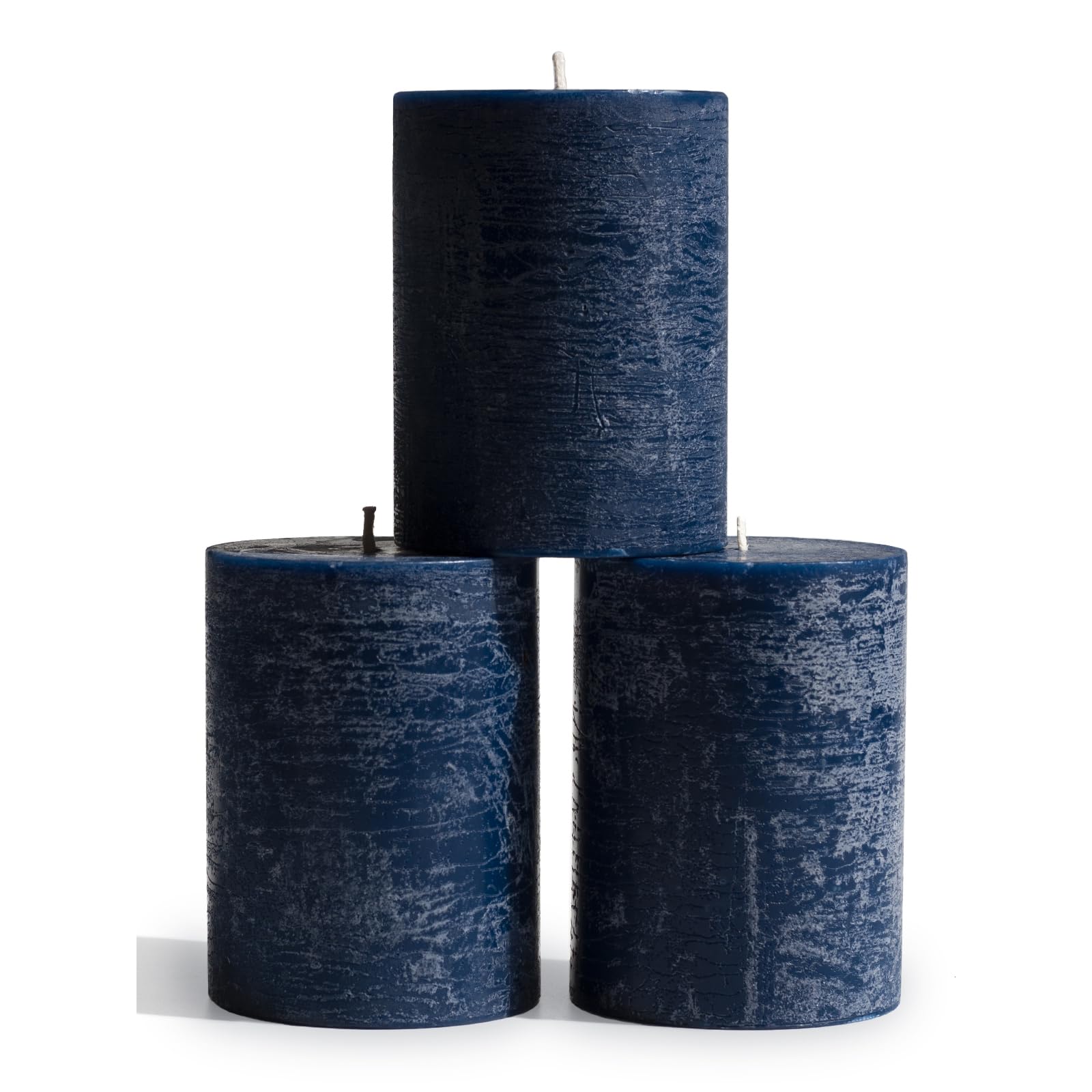 CANDWAX 7.6x10.2 cm Pillar Candles Set of 3 - Decorative Candles Unscented and No Drip Candles - Ideal as Wedding Candles or Large Candles for Home Interior - Dark Blue Candles