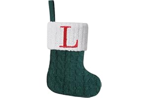 Pxniy Mini Green Knit Stocking,8.5 Inches Initial Monogram EmbroideGreen Christmas Stocking,Family Fireplace Hanging Ornament Xmas Holiday Decor Gift-Letter L