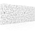 White Cute Cat Gaming Mouse Pad XL Kawaii Kittens Anime Aesthetic Extended Big Large Desk Mat Non-Slip Rubber Base Stitched Edge Long Keyboard Mousepad for PC Computer Laptop,31.5×11.8 in
