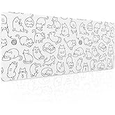 White Cute Cat Gaming Mouse Pad XL Kawaii Kittens Anime Aesthetic Extended Big Large Desk Mat Non-Slip Rubber Base Stitched Edge Long Keyboard Mousepad for PC Computer Laptop,31.5×11.8 in