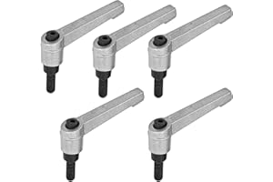MroMax 5Pcs M6 x 16mm Clamping Lever Handle Aluminum Alloy Male Thread Adjustable Handle Lathe Machine Knob for Machinery, Woodworking and Industry Equipment Silver Tone
