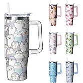 Kearscupra 30 oz Penguin Tumbler with Handle and Straw, Insulated Stainless Steel Cup with Lid, Travel Coffee Mug Water Bottle, Gifts for Woman Animal Lovers
