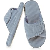 Dokela Women's Orthopedic Slippers with Arch Support Comfy Adjustable Memory Foam Open Toe House Slippers Bedroom Shoes for Plantar Fasciitis Indoor Outdoor,Light Grey,US 9-10, EU 39-40