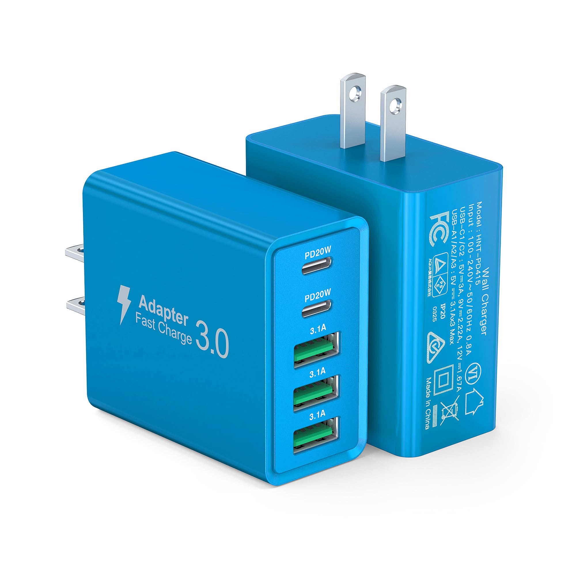 Photo 1 of [2-Pack] USB C Wall Charger, 60W USB C Charger Block 5-Port PD Fast Charging Blocks,2USB C+3USB A Multiport Plug,Type C Power Adapter Brick Cube for iPhone17/16/15/14/Pro,iPad,Samsung,for Switch?Blue?