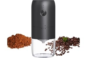 Portable Electric Coffee Grinder, Type-C Rechargeable, with Adjustable Coarsen CER Burrs, One-Button Control, R French P'^'