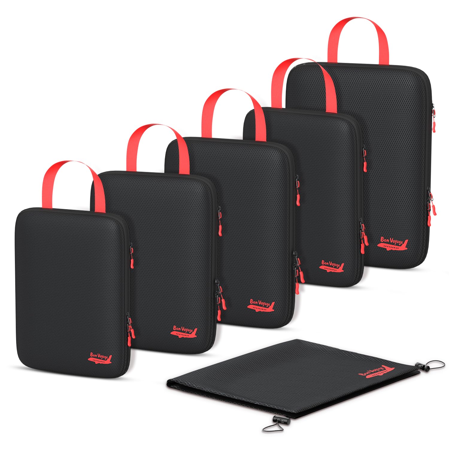 Photo 1 of Percover 6 Set Compression Packing Cubes for Travel, 3 Sizes (5+1) for Carry-On Travel, Waterproof Compression Packing Cubes Set with Laundry Bag & Luggage Organizer (Black)