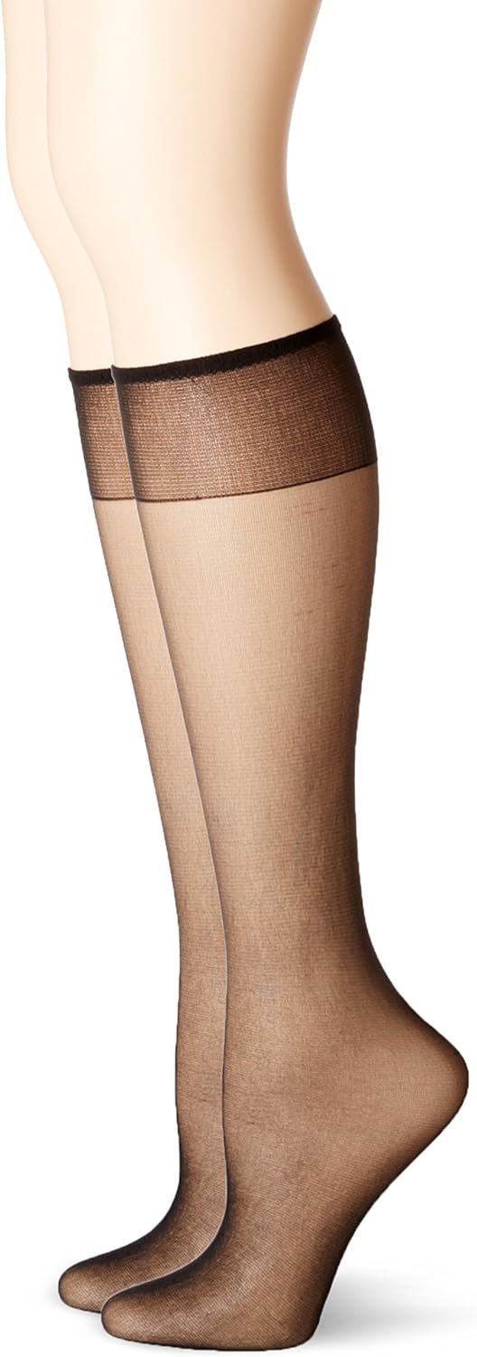 No Nonsense Women's Knee High Pantyhose with Sheer Toe 2Pack Black