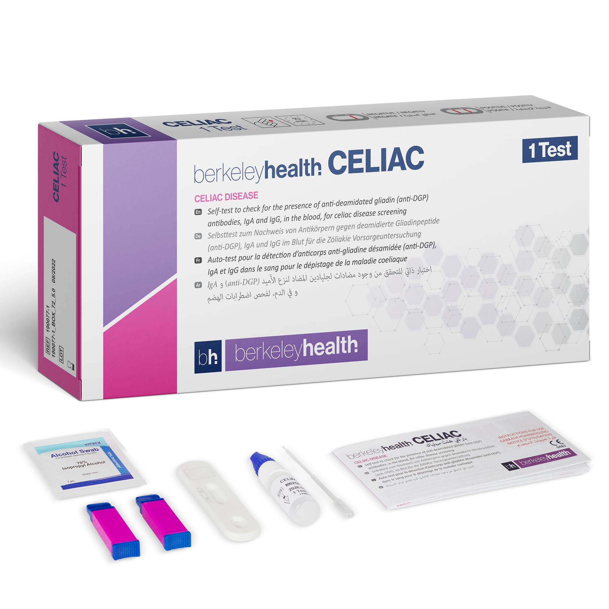 Coeliac Self Test Kit by Berkeley Health - Helps Indicate Coeliac-Related Antibodies, Easy Home Use, Clear Results in Minutes - 1 Test