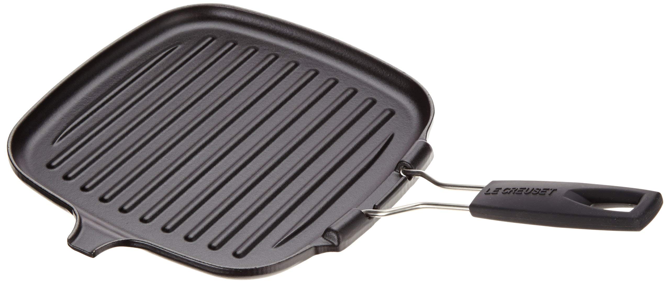 LE CREUSET Enamelled Cast Iron Square Grill Pan, for Low Fat Cooking On All Hob Types Including Induction, 24 cm, Matte Black, 20054000000400