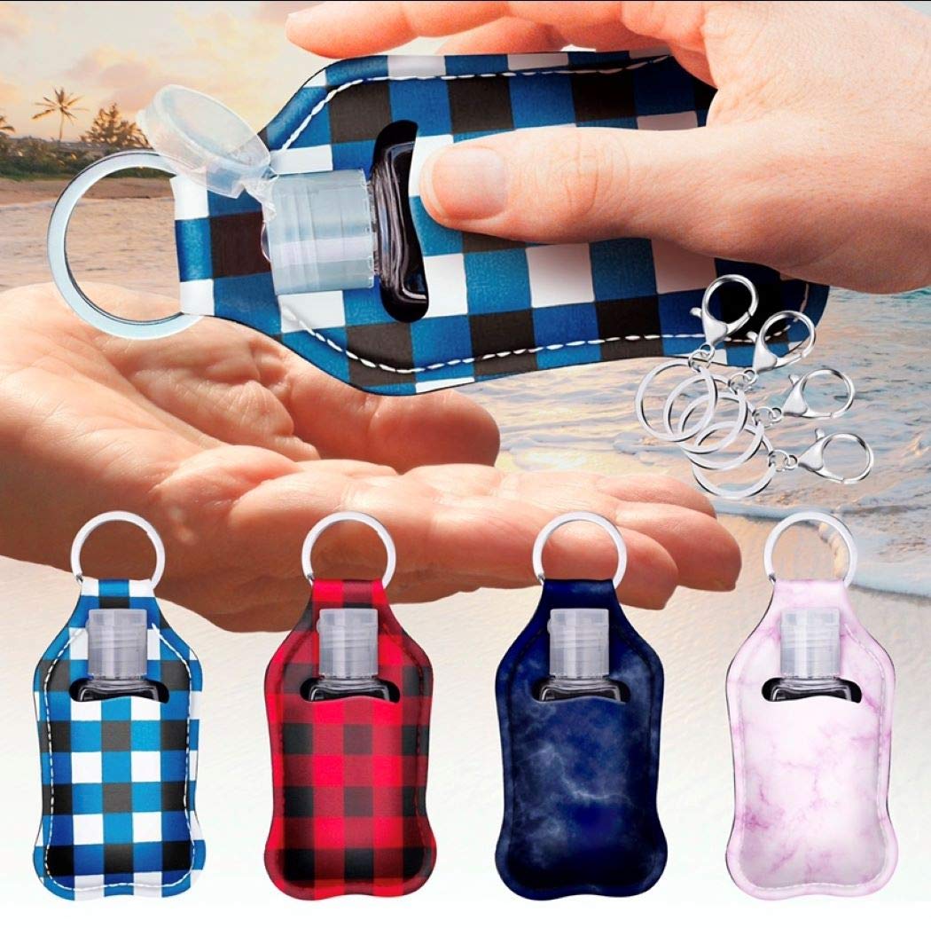 AmzElite 4 Pack Sanitizer Keychain Holder, Reusable Empty Individual Travel Bottles, Refillable 1oz Plastic Squeeze Pocketbac Containers for Hand Sanitizer, Soap, Lotion with Clip Holder : Beauty