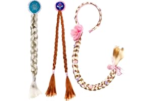 Princess Dress up Braided Wigs for Girls Costume Accessories 3 Piece Set(Rapunzel,Elsa,Anna)