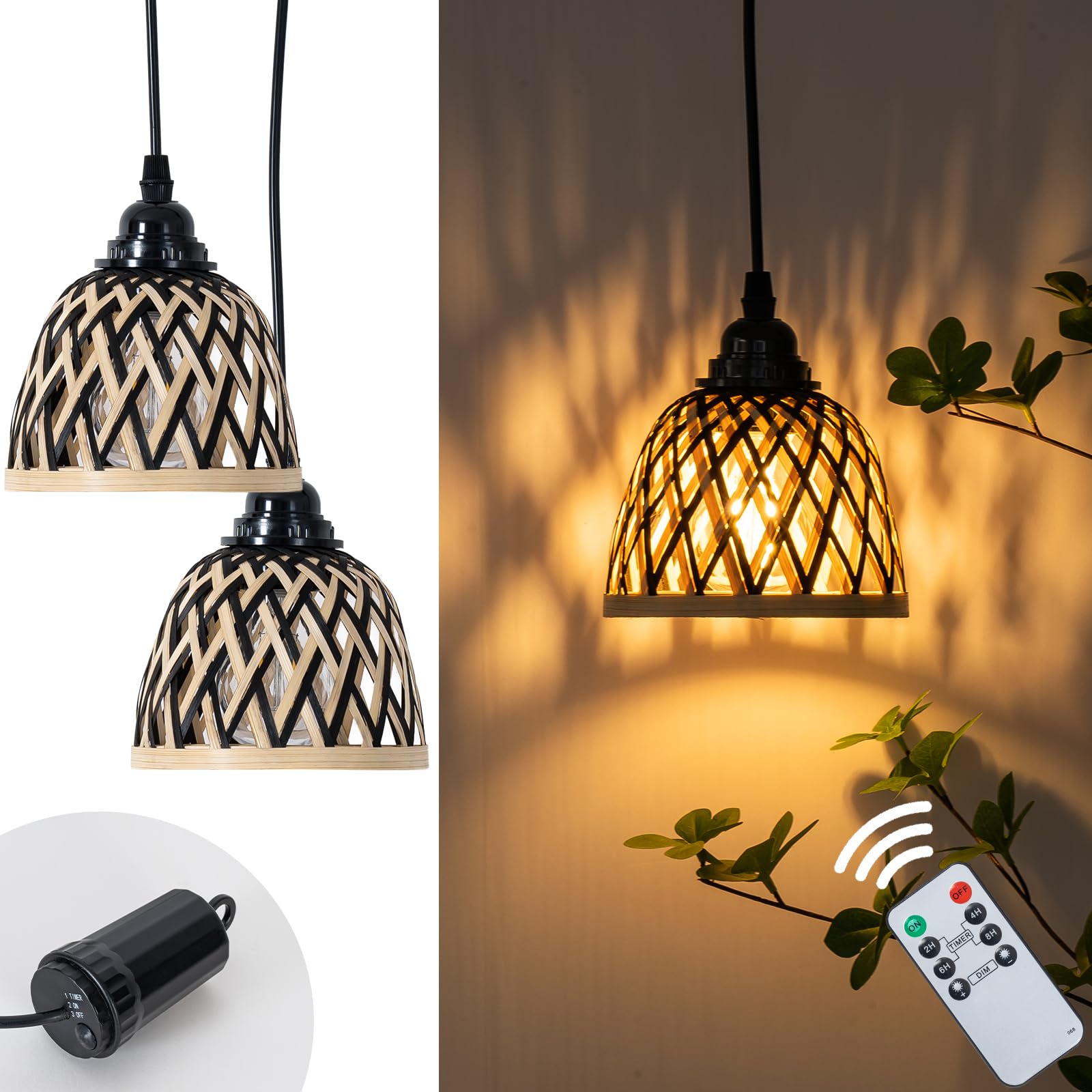 Photo 1 of DEXULESA Battery Operated Hanging Outdoor Chandelier with Remote Timer 2 Pack, Handmade 5.31'' Small Battery Operated Pendant Light, Outdoor Chandelier for Gazebo, Pergola, Porch, Patio