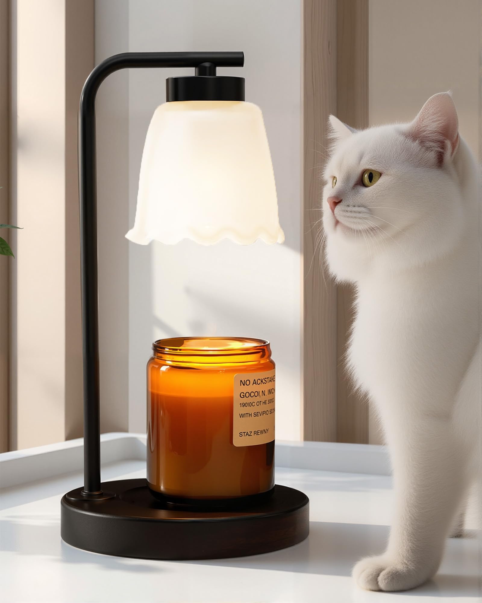 HONGZZI Candle Warmer Lamp with Timer - Adjustable Dimmable Wax Warmer Light, 2 Bulbs Included for Home, Office, Gift (White)