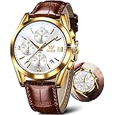 OLEVS Men's Watches Brown Leather with Date,Casual Watches for Men,Large Face Watches Men,Chronograph Mens Watch,Sport Waterproof Business Dress Analog Quartz Men's Wrist Watches Reloj De Hombre